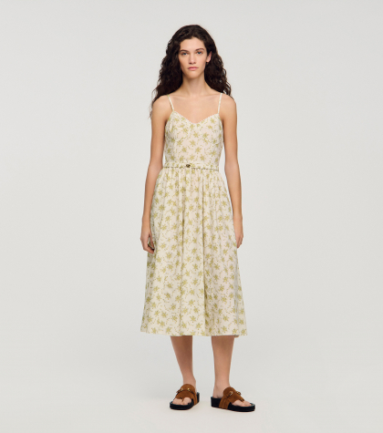 Женское молочное платье с цветочным принтом