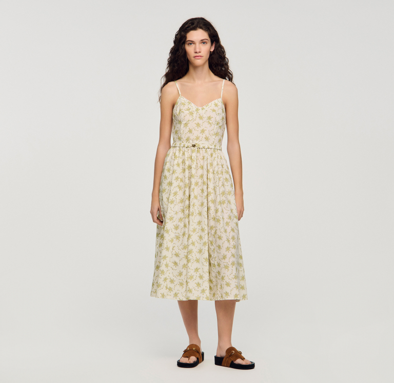 Женское молочное платье с цветочным принтом