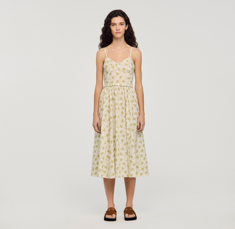 Женское молочное платье с цветочным принтом