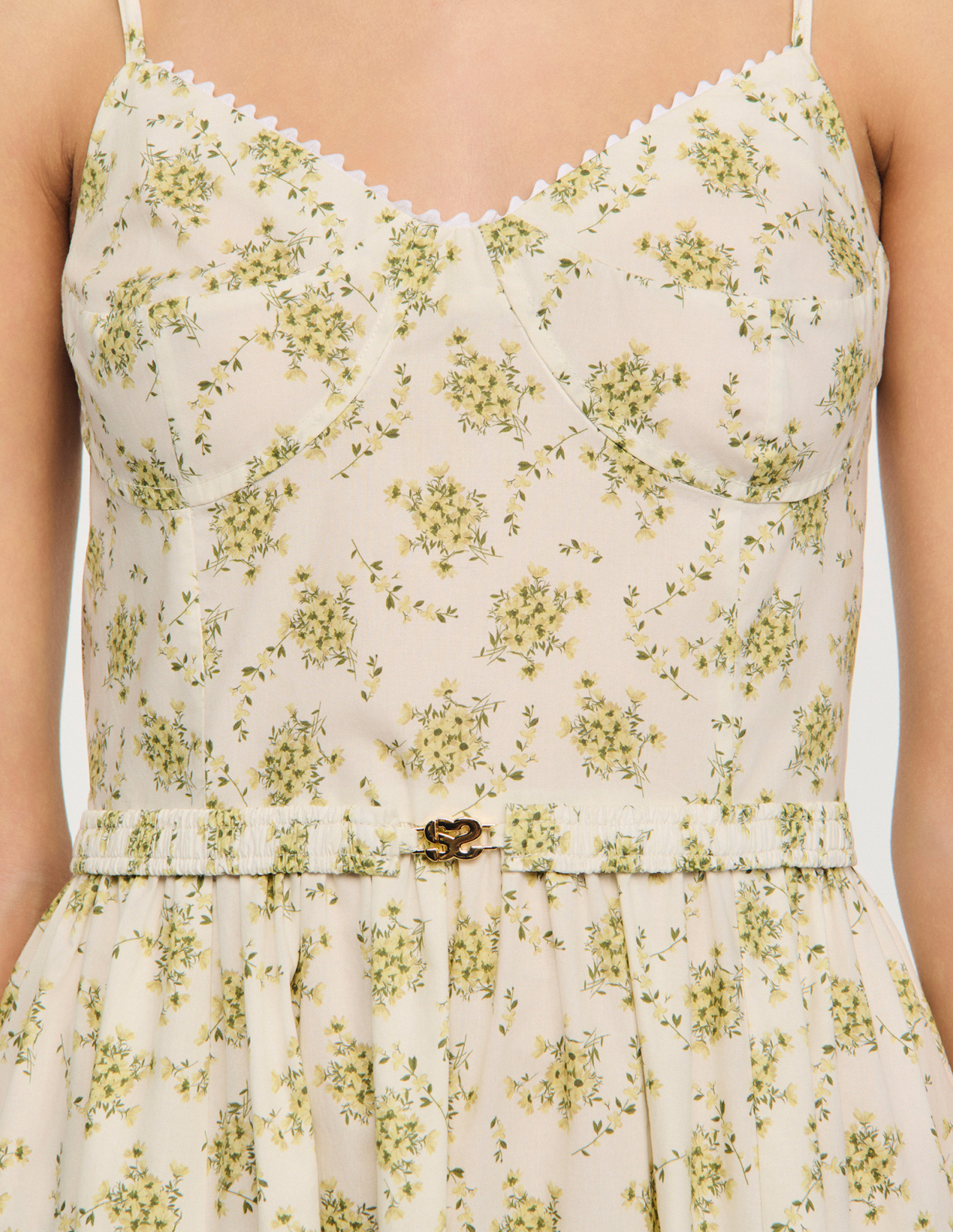 Женское молочное платье с цветочным принтом_3