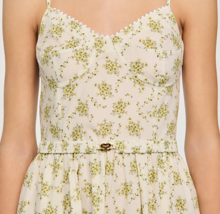 Женское молочное платье с цветочным принтом