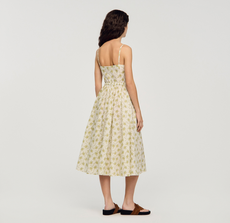 Женское молочное платье с цветочным принтом