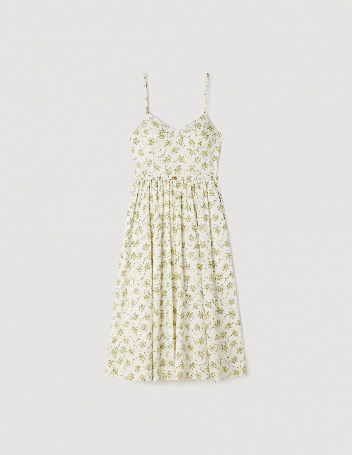 Женское молочное платье с цветочным принтом_6