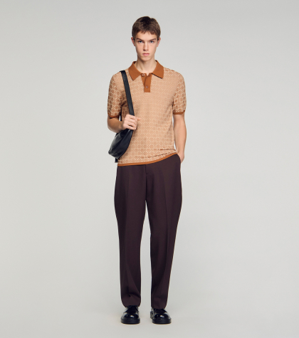 Мужское коричневое поло с геометрическим узором