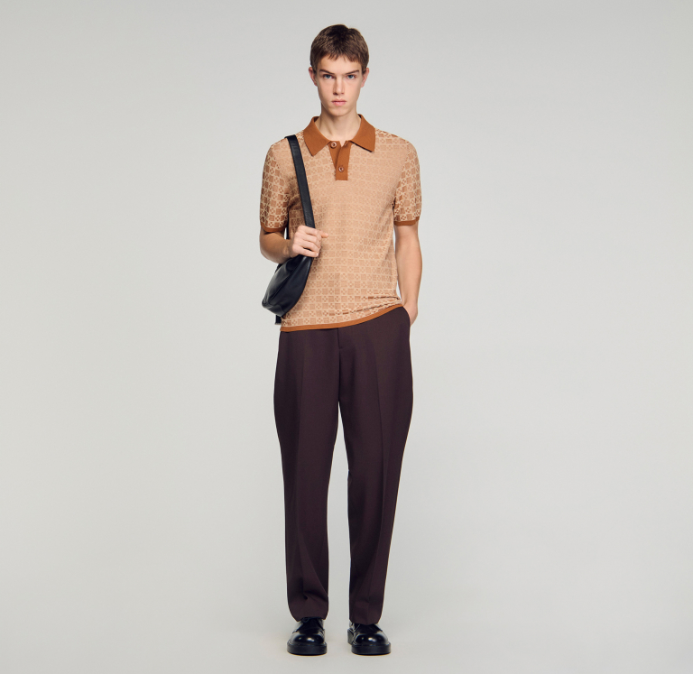 Мужское коричневое поло с геометрическим узором