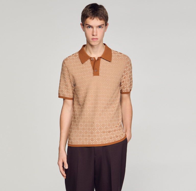 Мужское коричневое поло с геометрическим узором