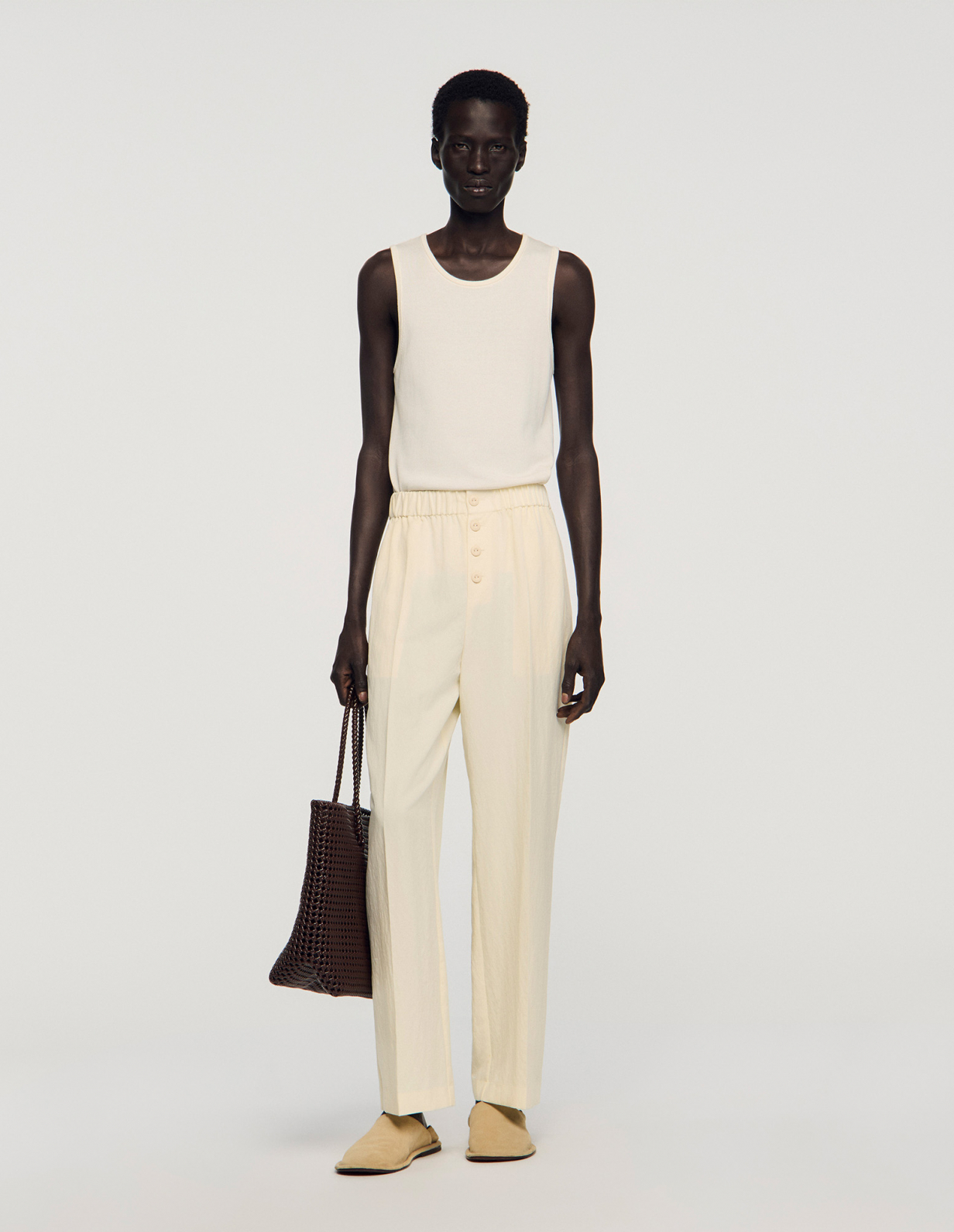 Чоловічі молочні брюки з еластичним поясом_1