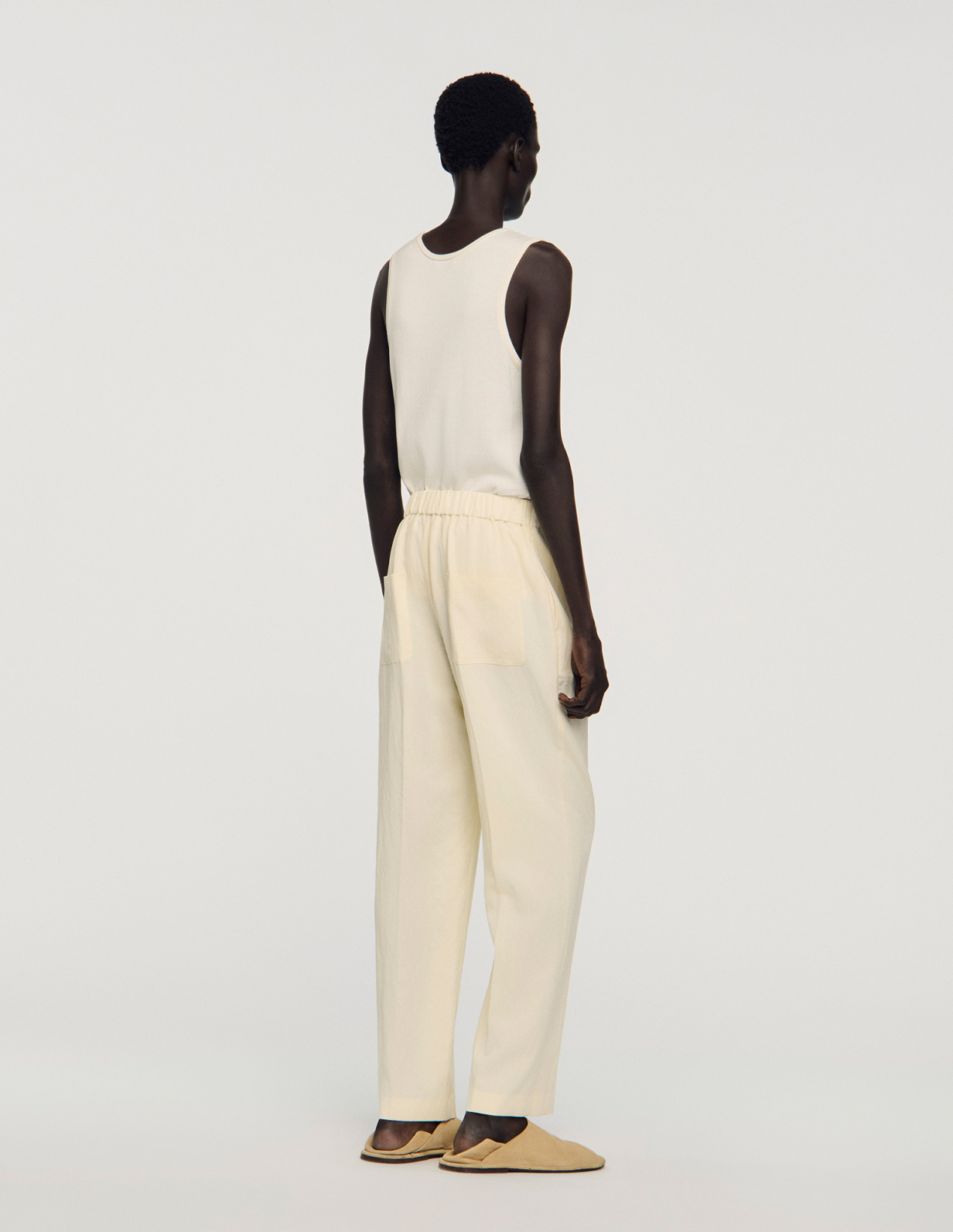 Чоловічі молочні брюки з еластичним поясом_5