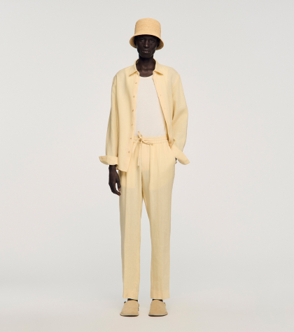 Мужские молочные льняные брюки