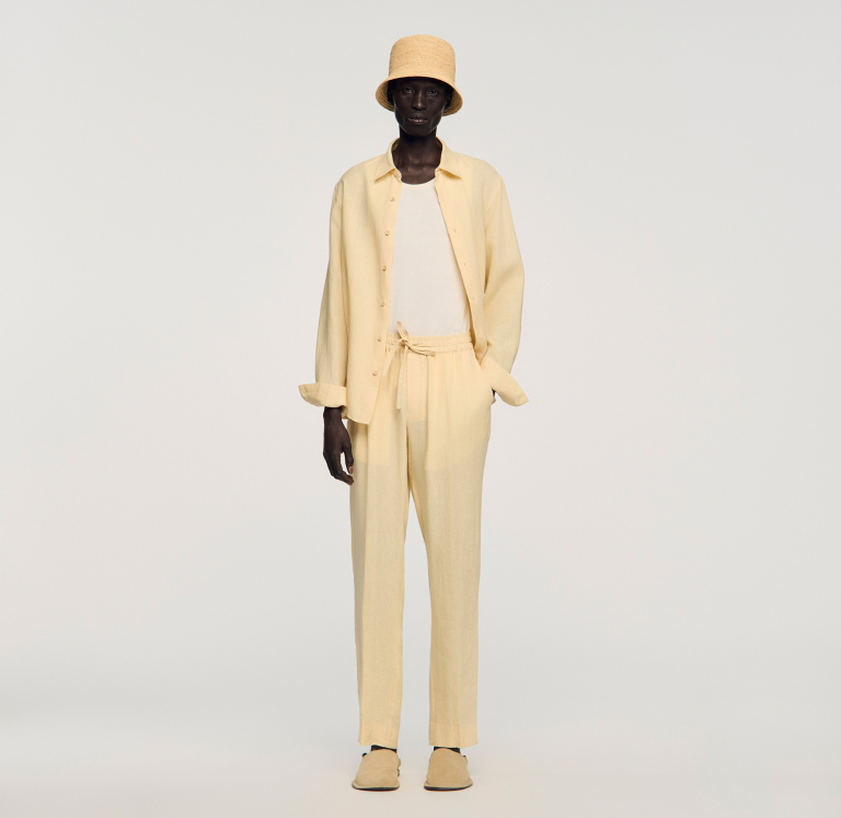 Чоловічі молочні льняні брюки