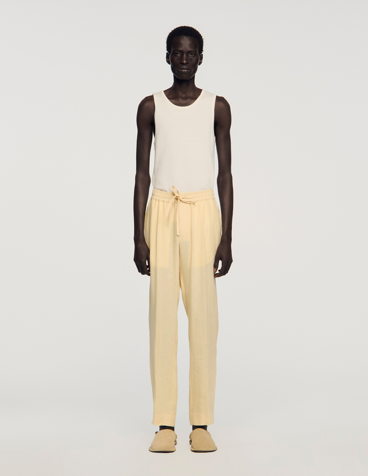 Чоловічі молочні льняні брюки_2