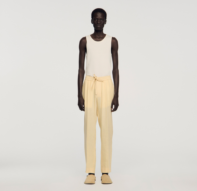 Чоловічі молочні льняні брюки