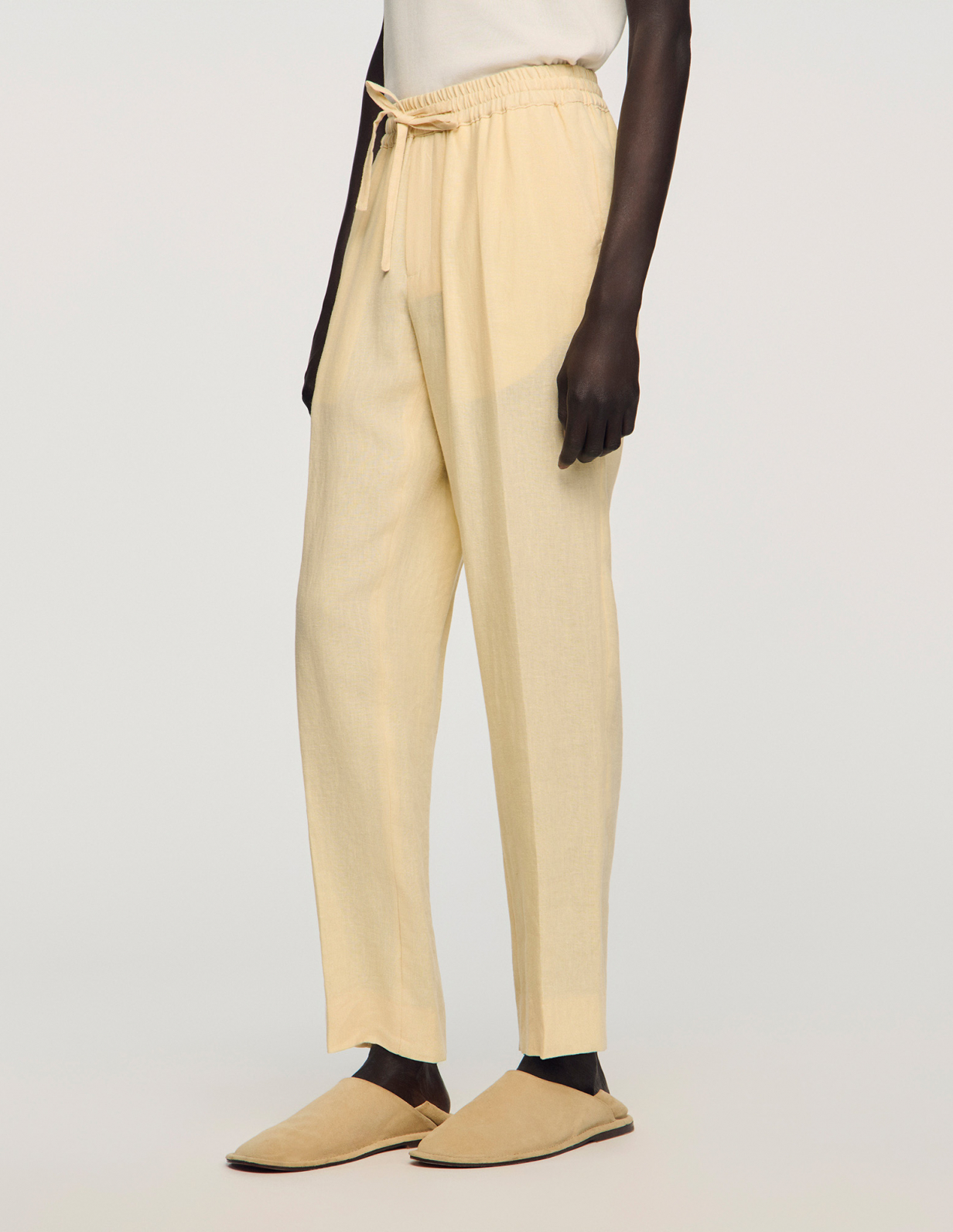 Чоловічі молочні льняні брюки_4