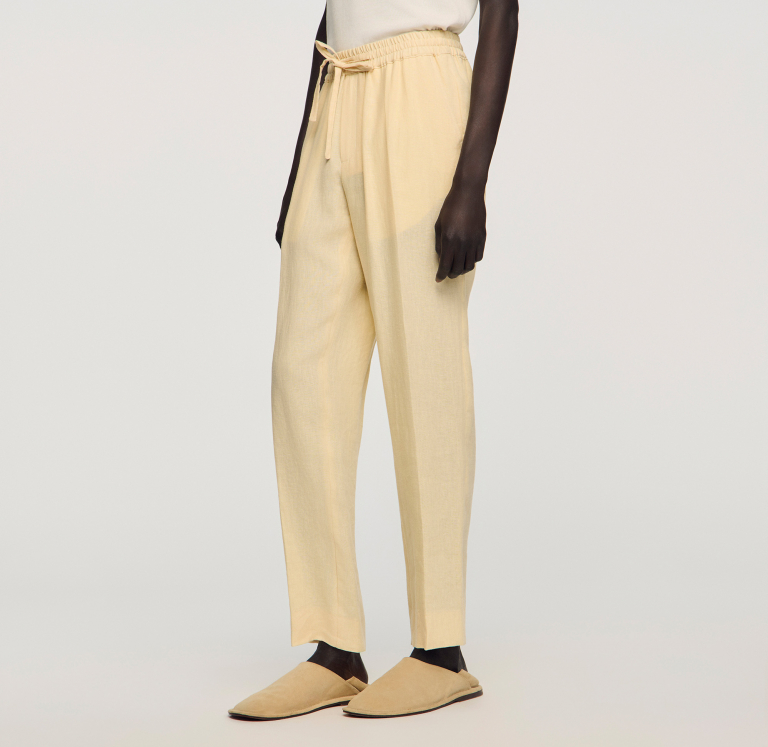 Чоловічі молочні льняні брюки