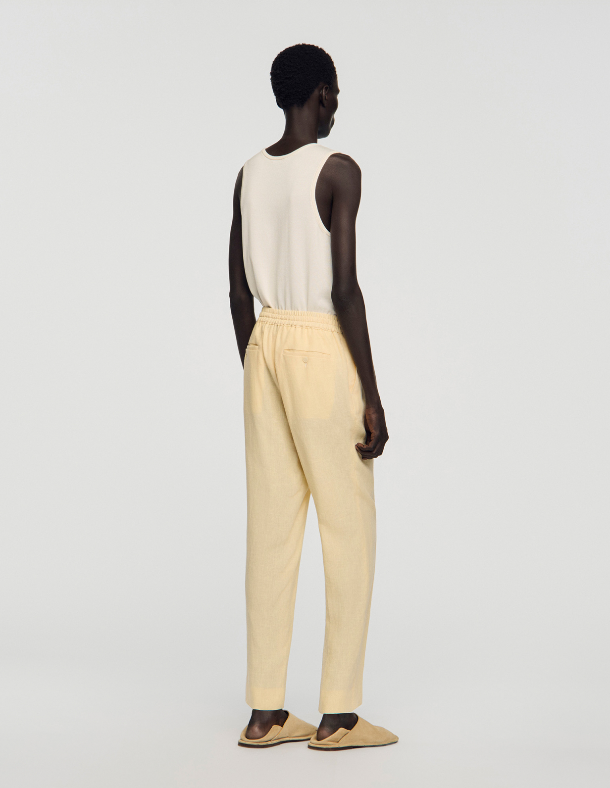 Чоловічі молочні льняні брюки_5