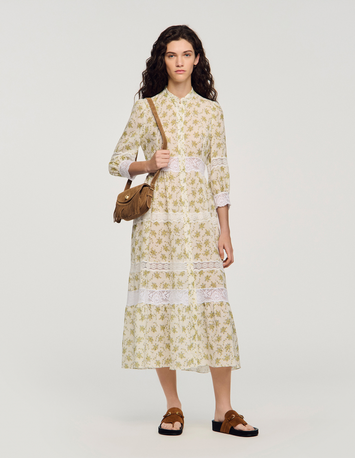 Женское платье с цветочным принтом и кружевом_1