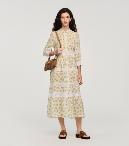 Женское платье с цветочным принтом и кружевом