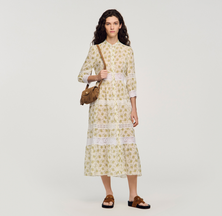 Женское платье с цветочным принтом и кружевом