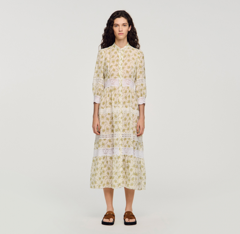 Женское платье с цветочным принтом и кружевом