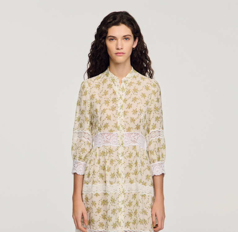 Женское платье с цветочным принтом и кружевом