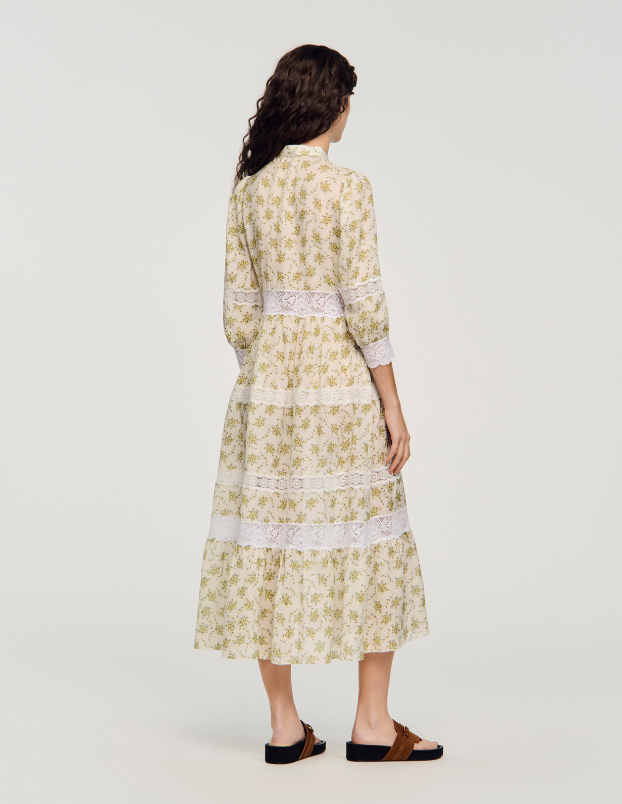 Женское платье с цветочным принтом и кружевом_5