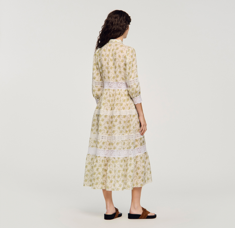 Женское платье с цветочным принтом и кружевом