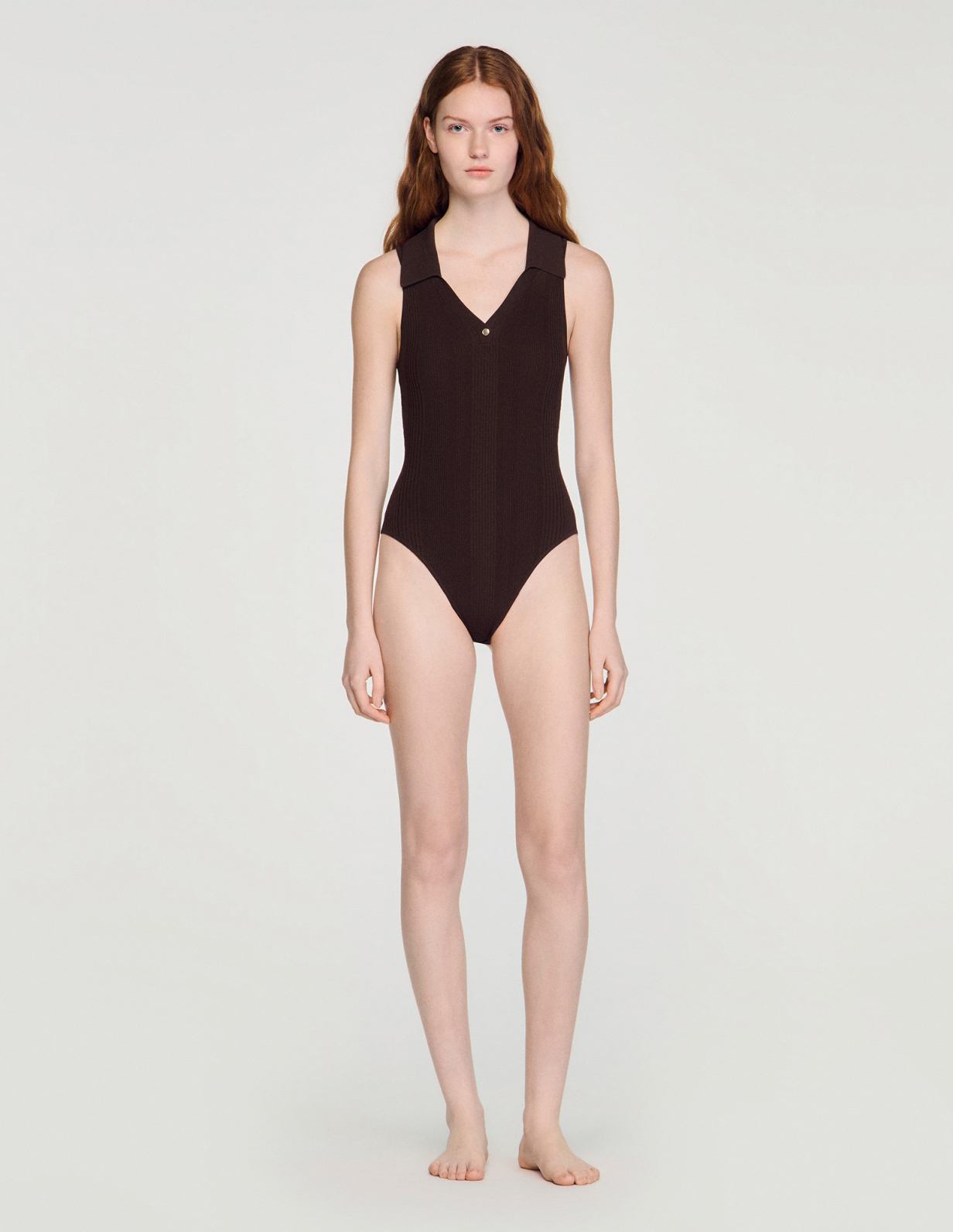 Жіночий коричневий в'язаний боді_2