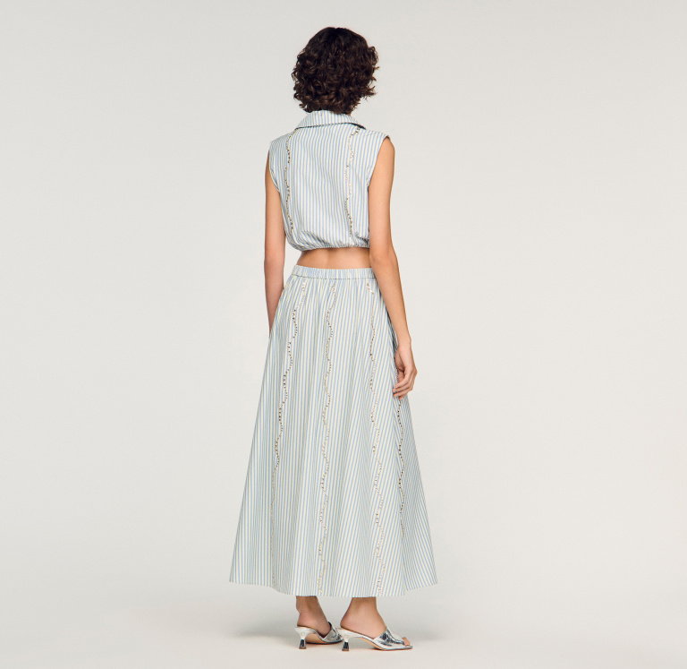 Жіноча коротка смугаста сорочка зі стразами