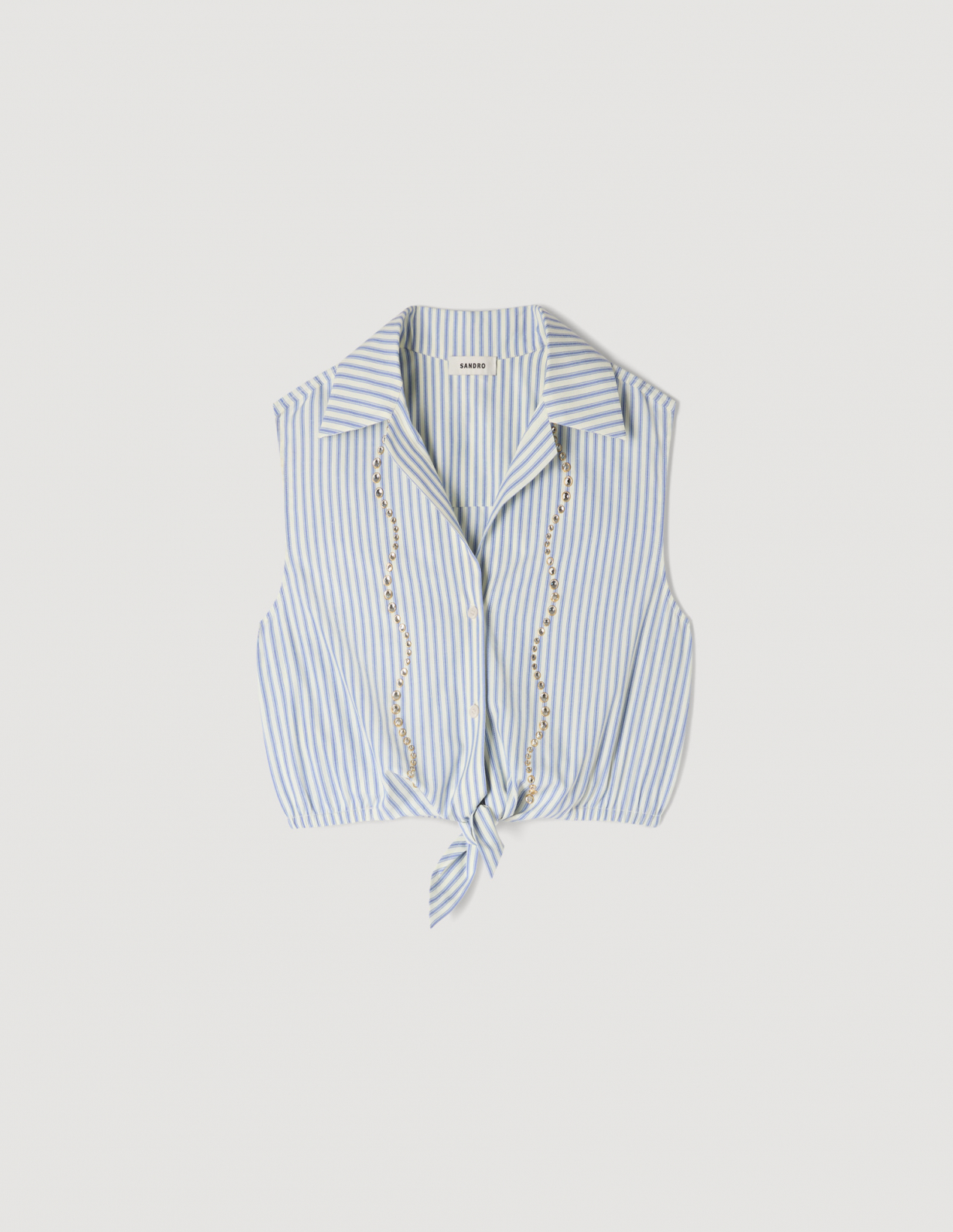 Жіноча коротка смугаста сорочка зі стразами_6