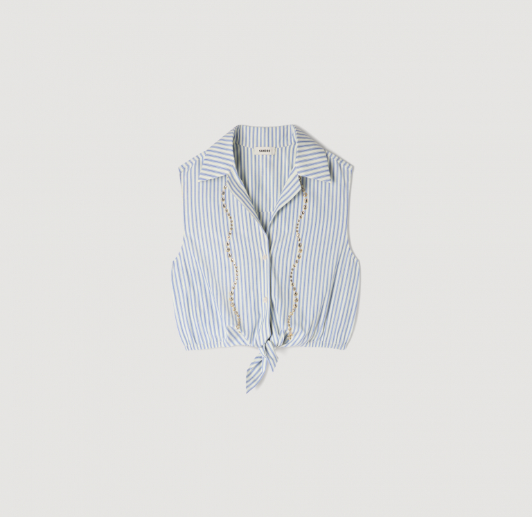 Жіноча коротка смугаста сорочка зі стразами