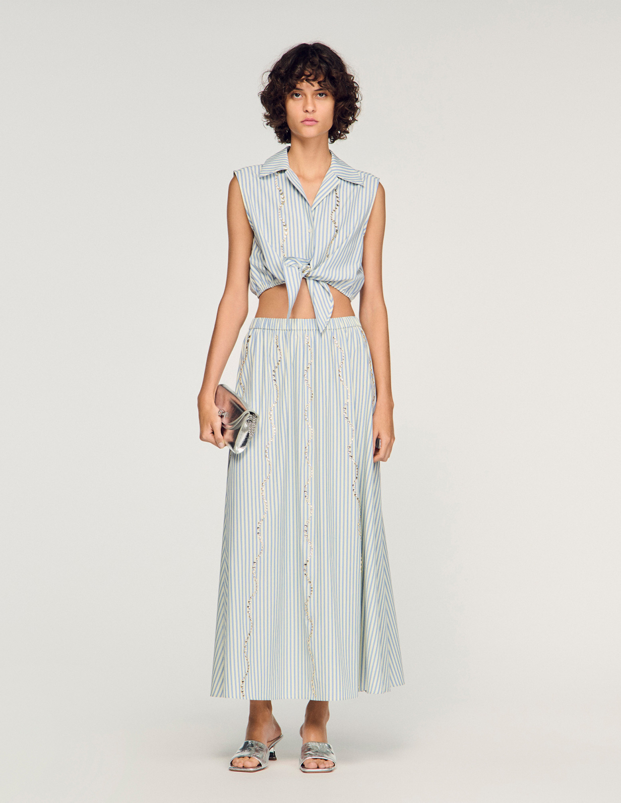 Жіноча смугаста спідниця зі стразами_1