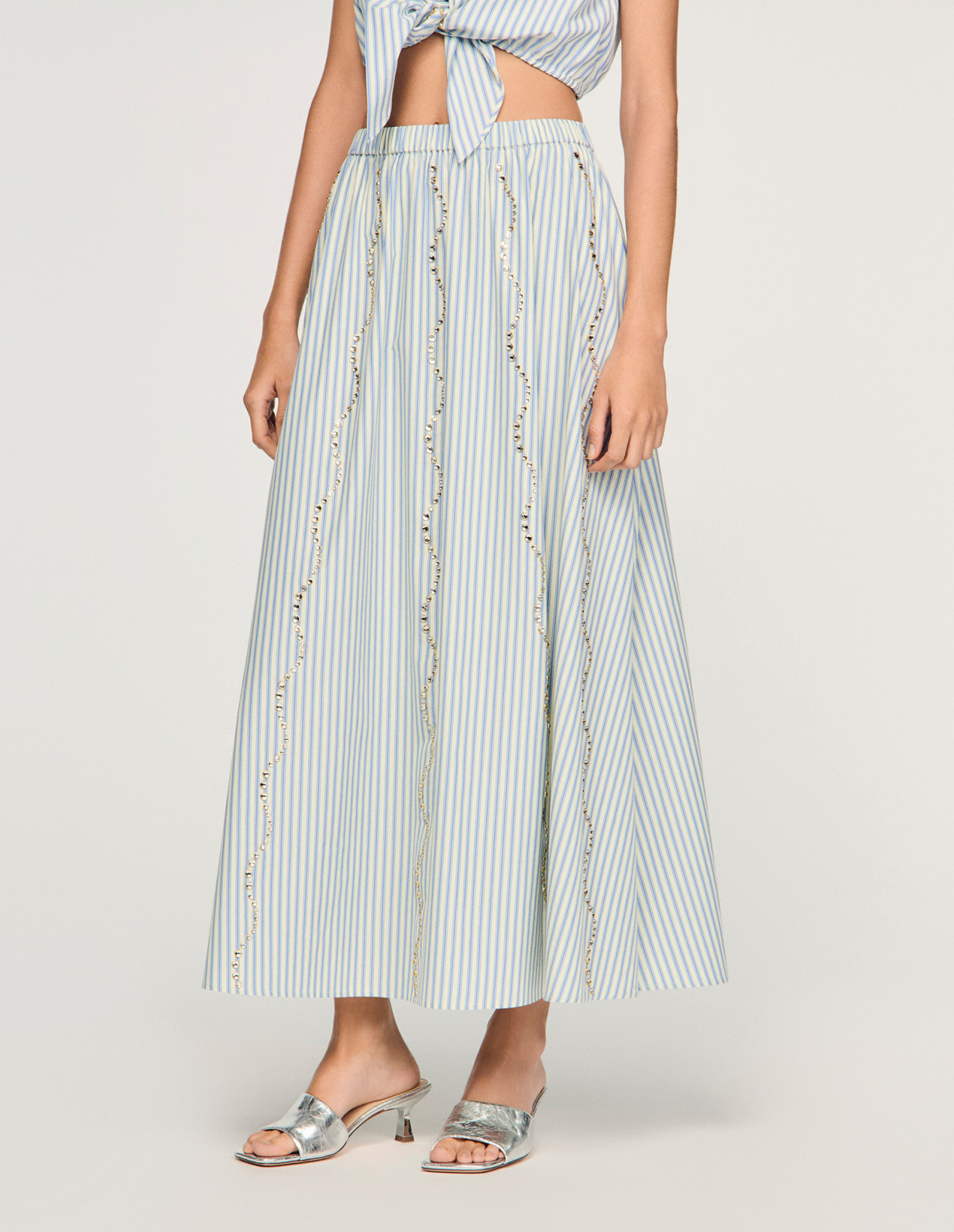 Жіноча смугаста спідниця зі стразами_4