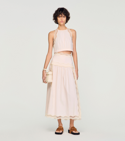 Женская розовая юбка с кружевной отделкой