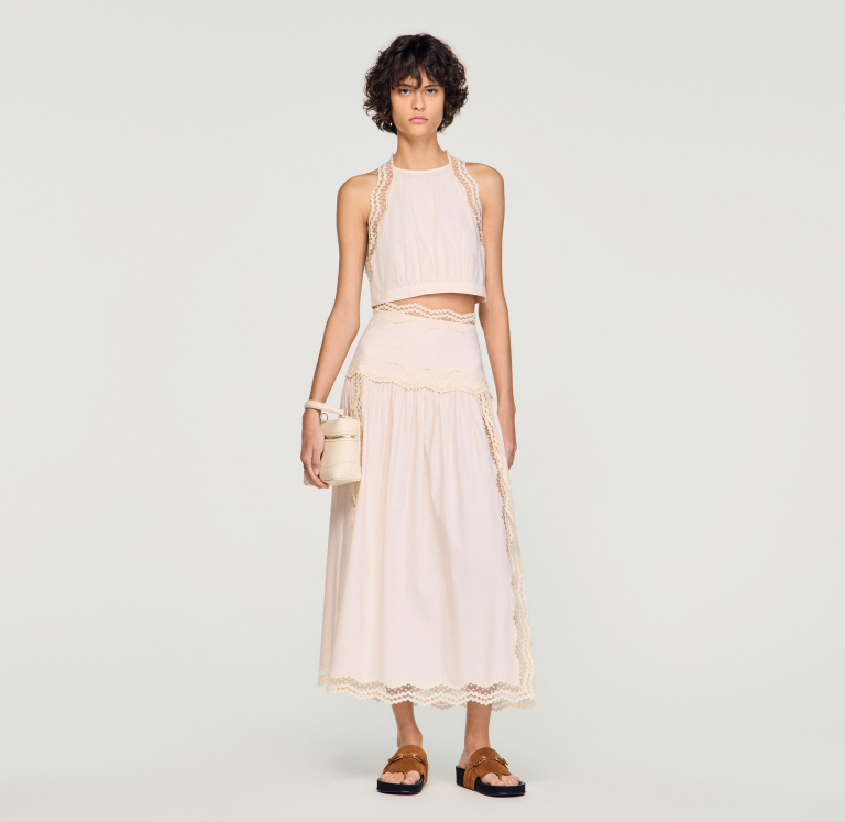 Женская розовая юбка с кружевной отделкой