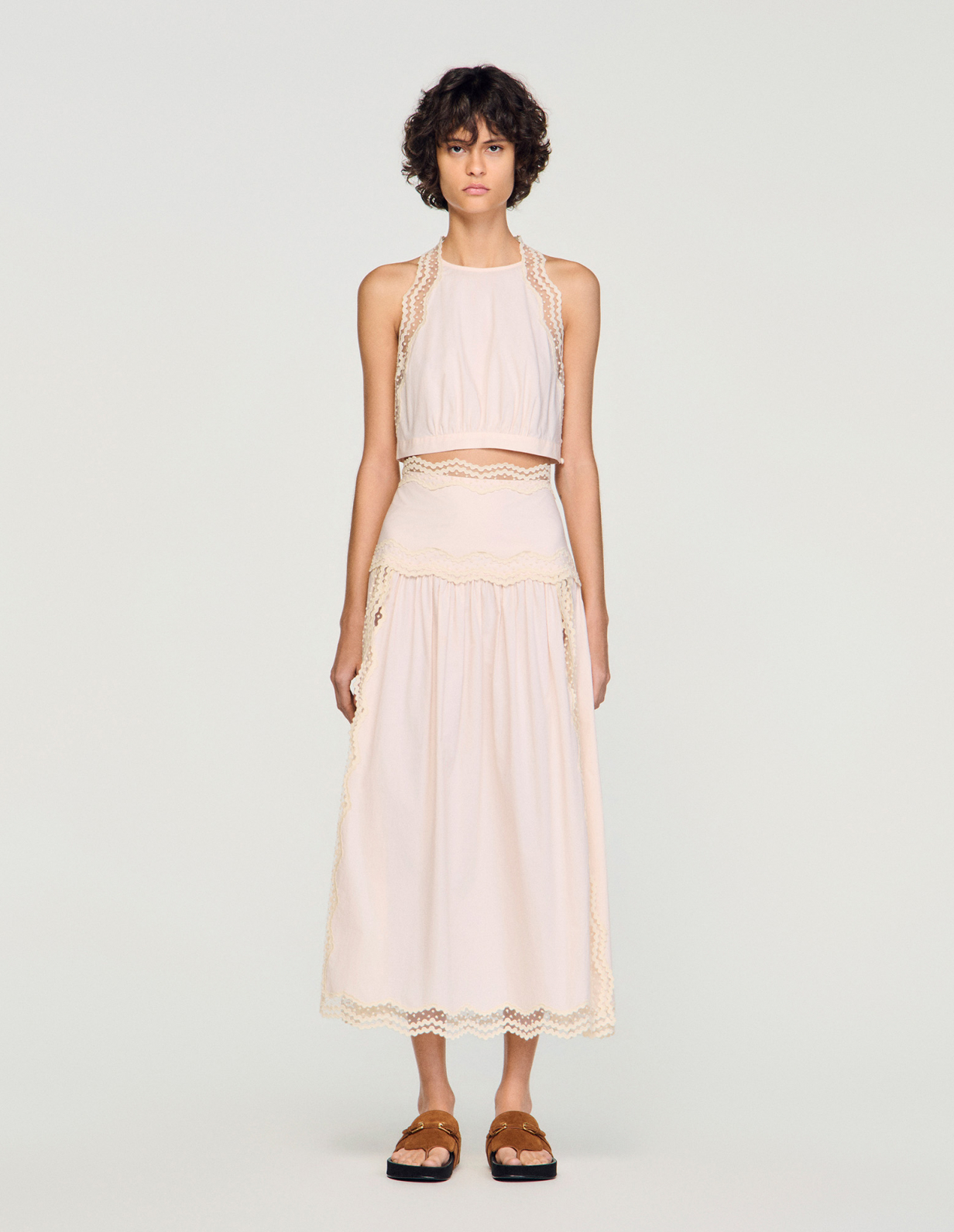 Женская розовая юбка с кружевной отделкой_2