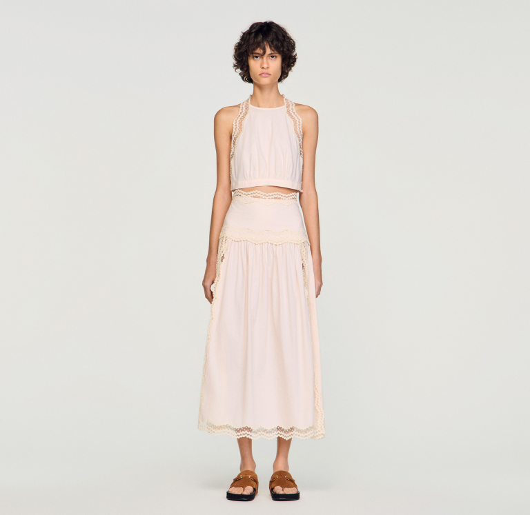 Женская розовая юбка с кружевной отделкой