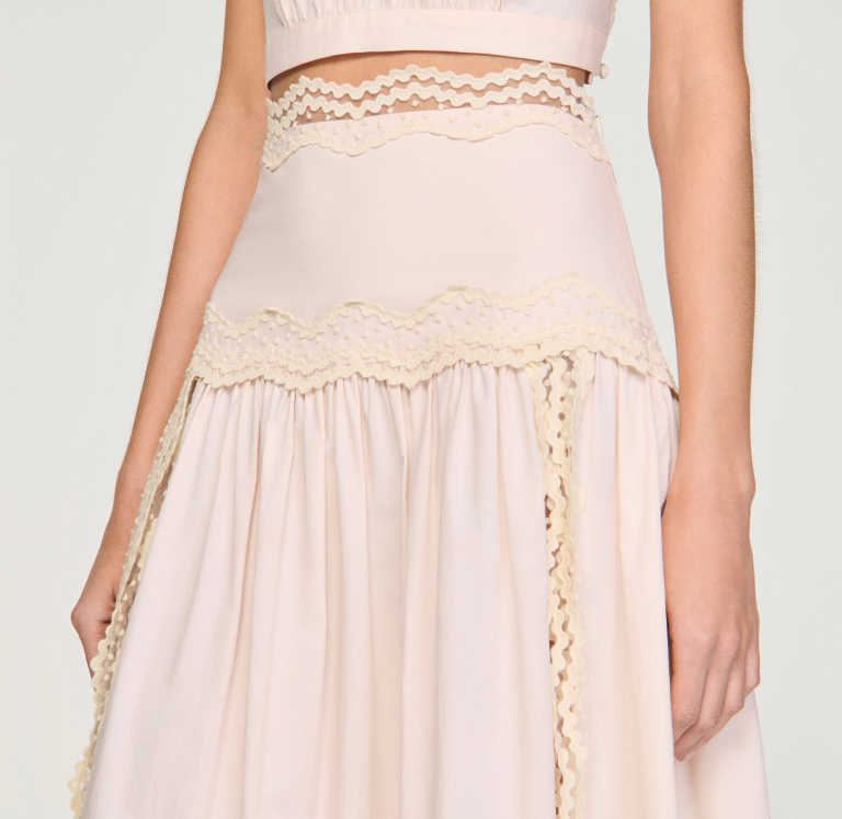 Женская розовая юбка с кружевной отделкой