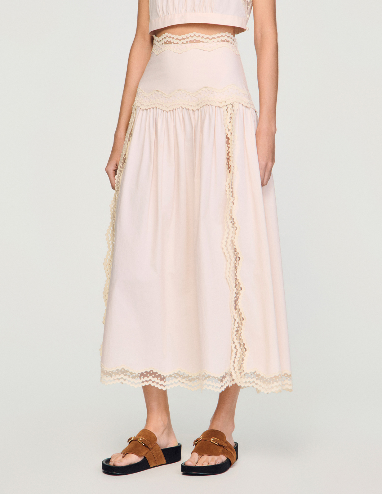 Женская розовая юбка с кружевной отделкой_4