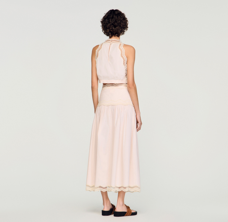 Женская розовая юбка с кружевной отделкой