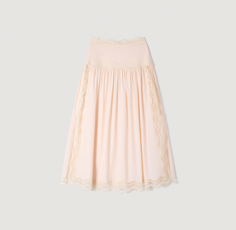 Женская розовая юбка с кружевной отделкой