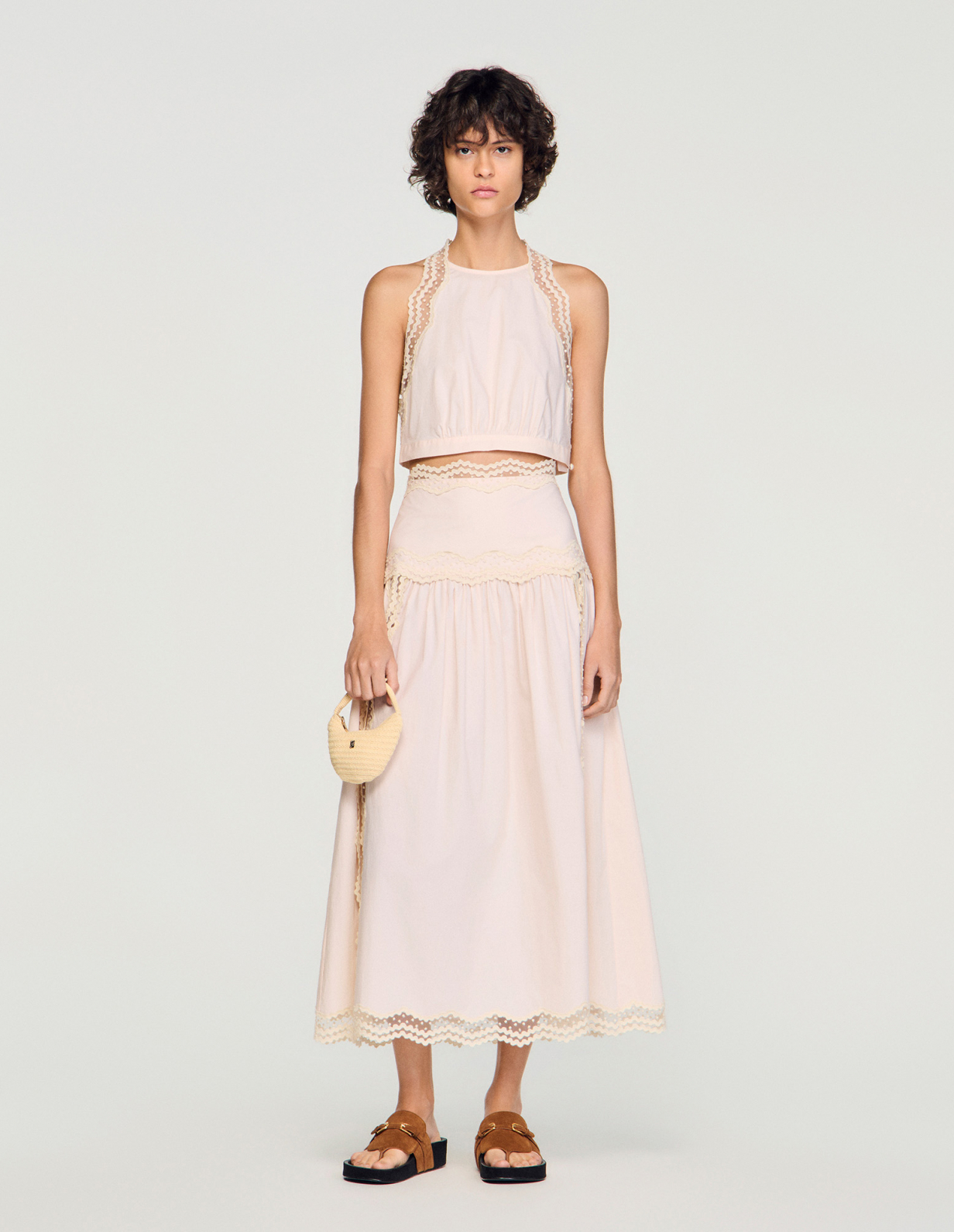 Жіночий рожевий топ з мереживним оздобленням_1