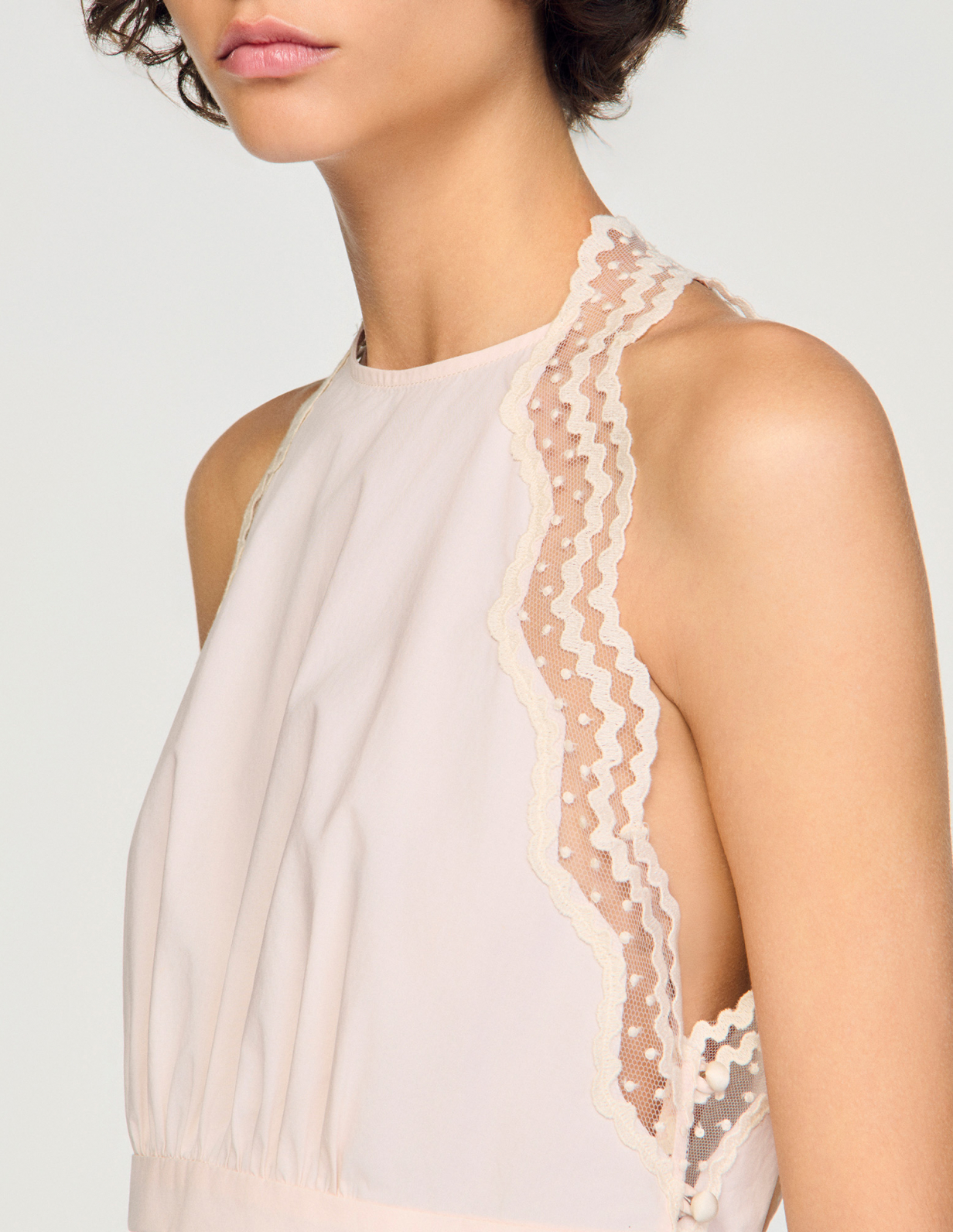 Жіночий рожевий топ з мереживним оздобленням_3