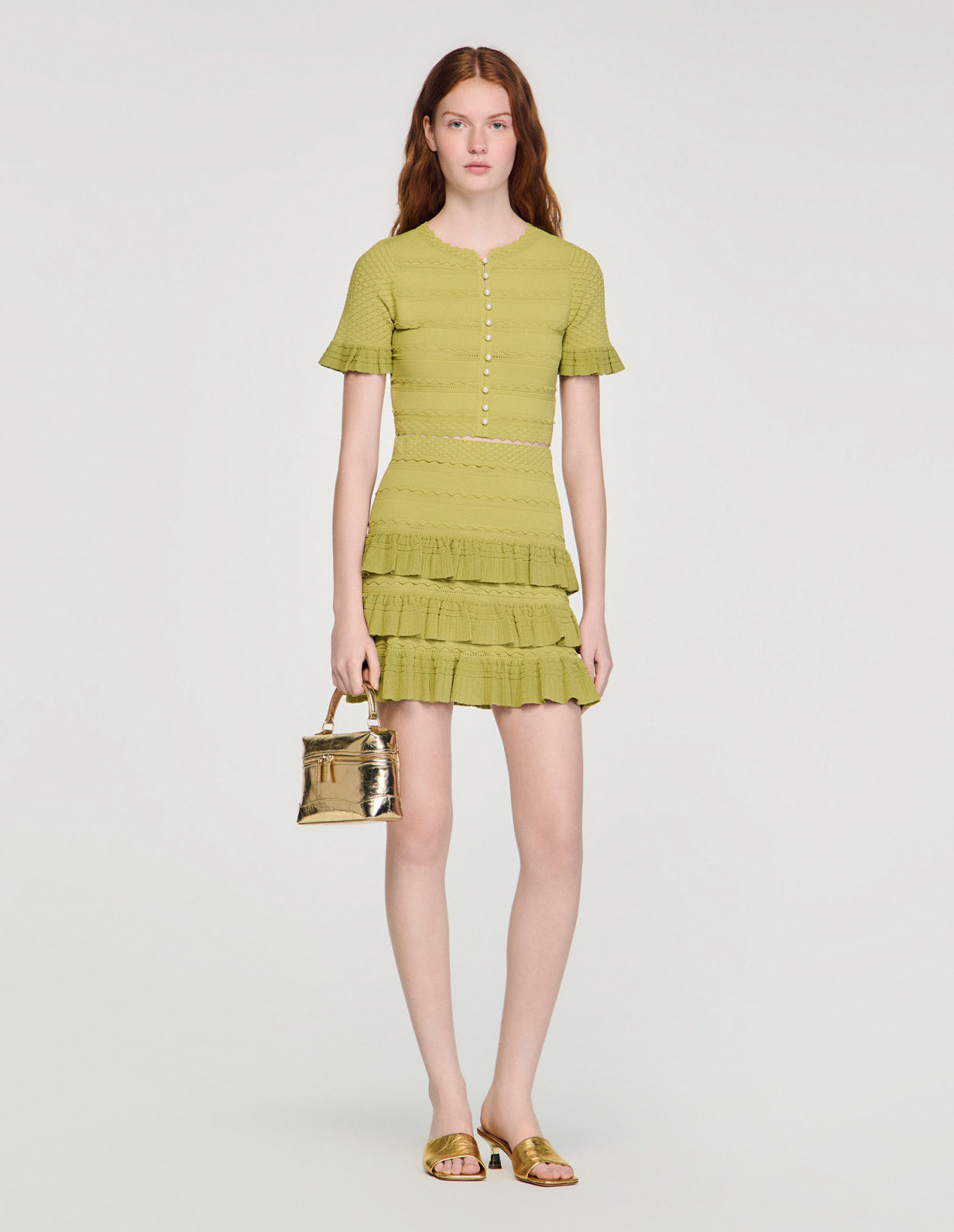 Жіночий короткий кардиган з рукавами-воланами_1