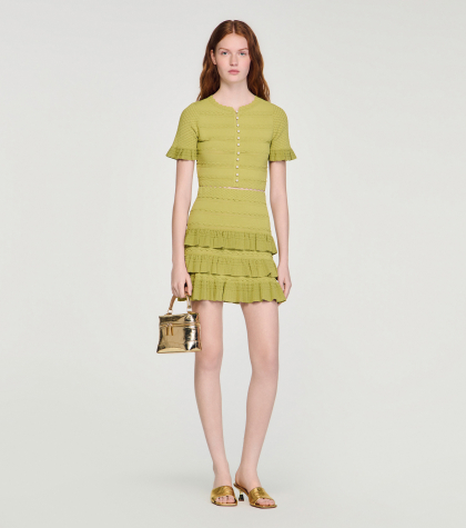 Жіночий короткий кардиган з рукавами-воланами