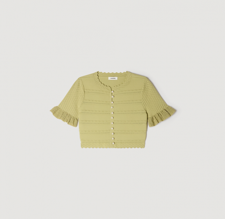 Жіночий короткий кардиган з рукавами-воланами