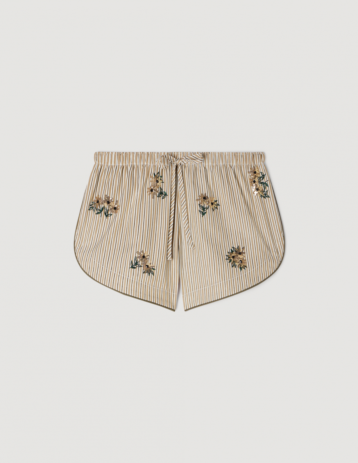 Женские полосатые шорты с цветочной вышивкой_6