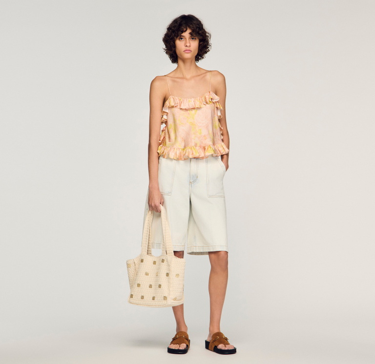 Женский укороченный топ с цветочным принтом