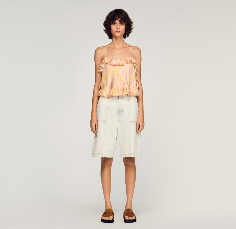 Женский укороченный топ с цветочным принтом