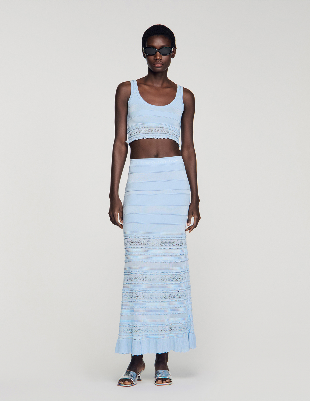 Жіночий блакитний топ з ажурної в'язки_1