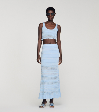 Жіночий блакитний топ з ажурної в'язки